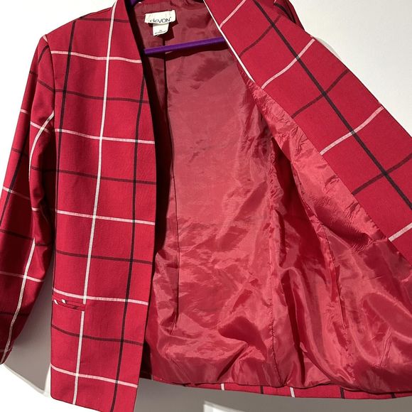 Devon Vintage Blazer Jacket Women’s Size 10 Red Windowpane Plaid Open 70s 80s - Picture 6 of 9